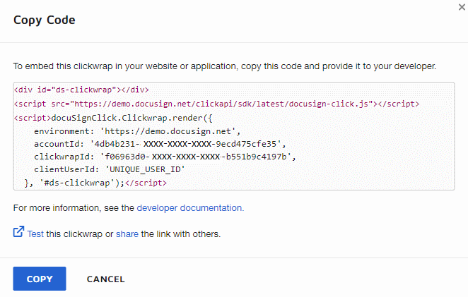 Copy the code to insert into your application.
