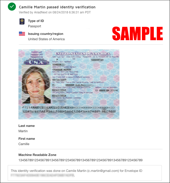 Sample photo ID scanned by ID Verification