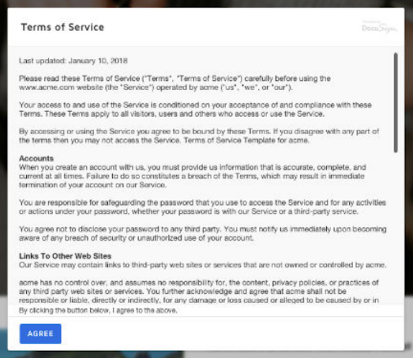 DocuSign Clickwrap terms of service
