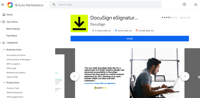Google Drive Marketplace mit DocuSign App Integration