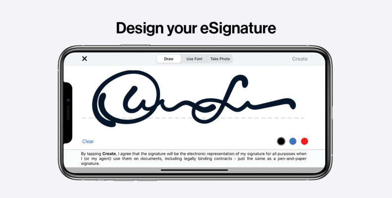 DocuSign eSignature customization options to draw or upload your own signature in the iOS mobile app. 