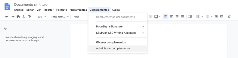 Pantalla de paso a paso para firmar documentos en Google Docs
