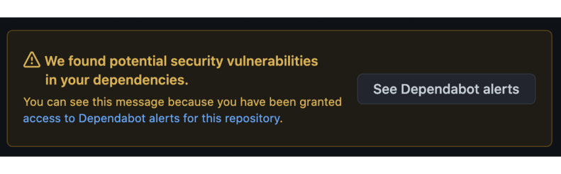GitHub security vulnerability warning