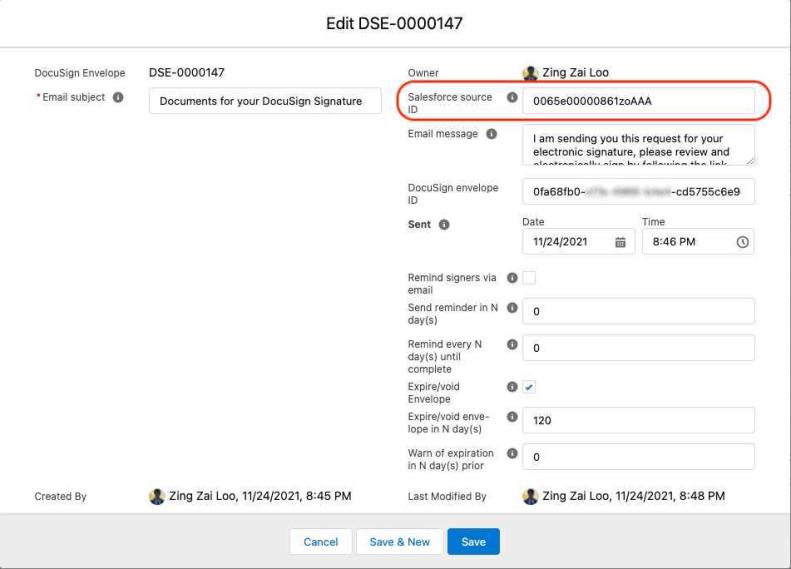 Using the Salesforce source ID field