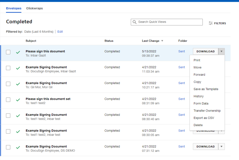 Create a template from an envelope in the DocuSign web app