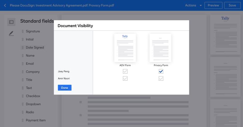 Document Visibility controls in DocuSign eSignature