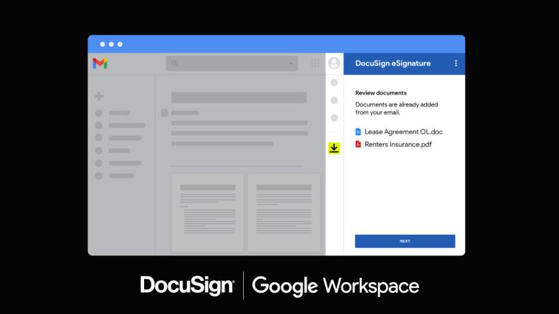 Screenshot showing DocuSign eSignature and Google Workspace integration