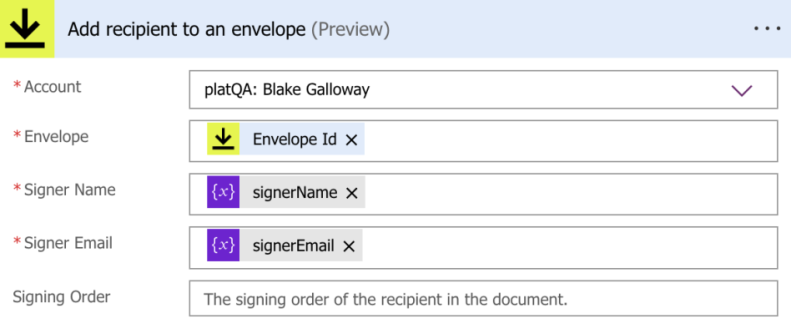 Power Automate: Add recipient to an envelope