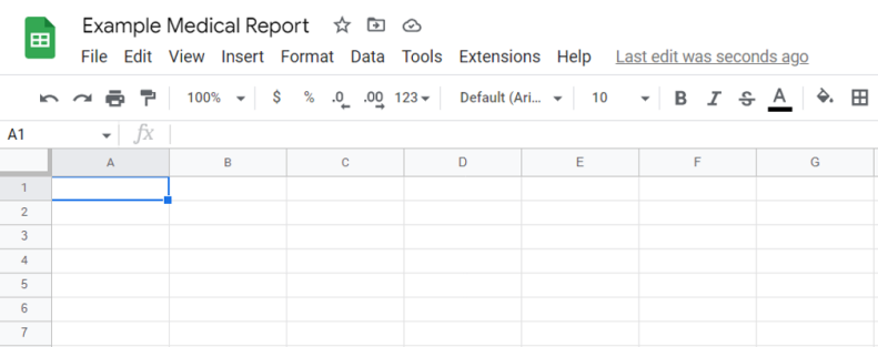 A new spreadsheet to store the data