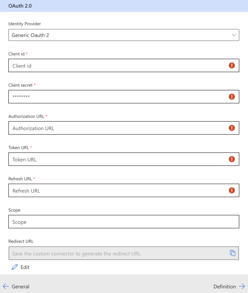 OAuth 2.0 form