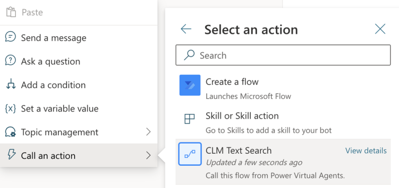 The new workflow available in the Call an Action list