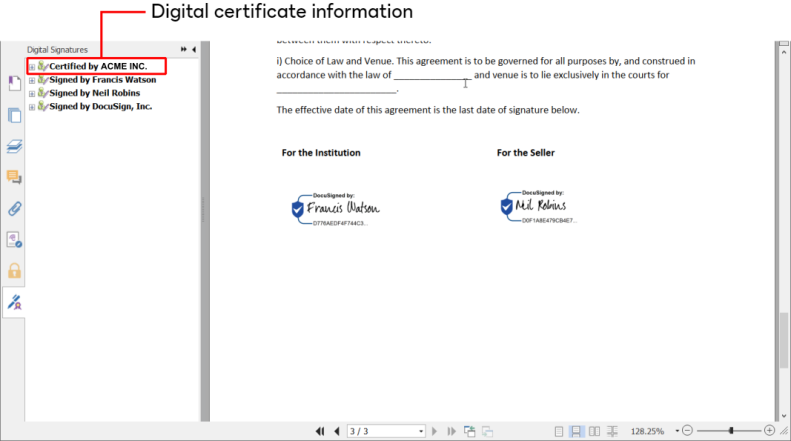 eSignature details reveal the digital certificate