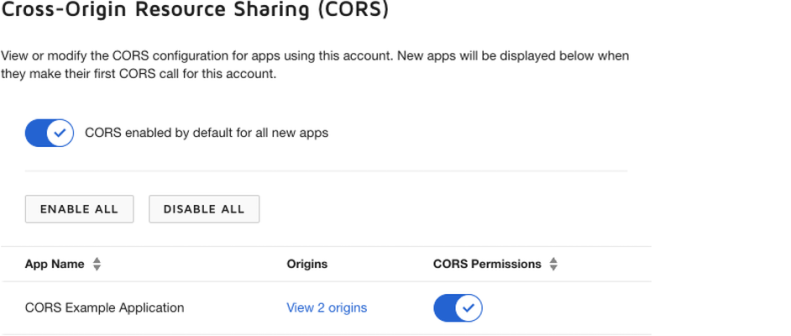 CORS page in DocuSign eSignature Admin Settings