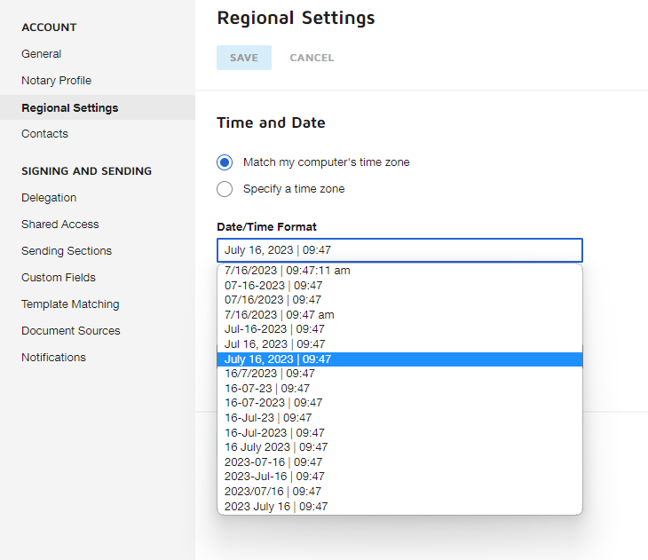 Regional settings: time and date