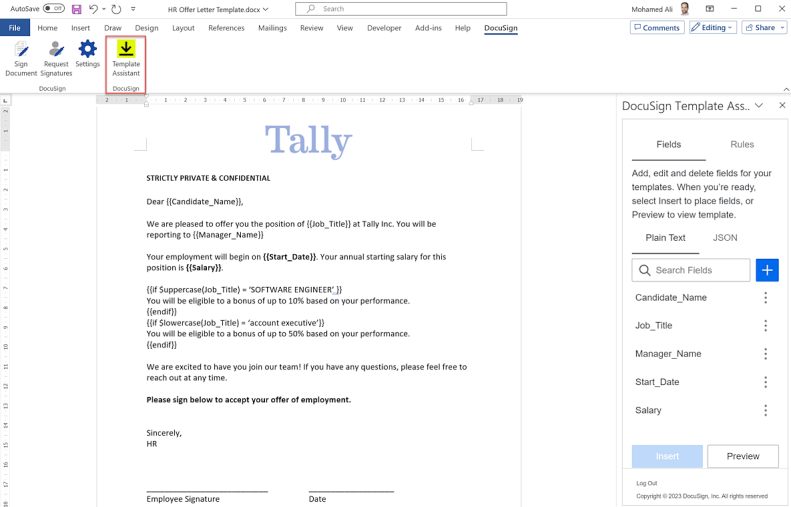 Word template document