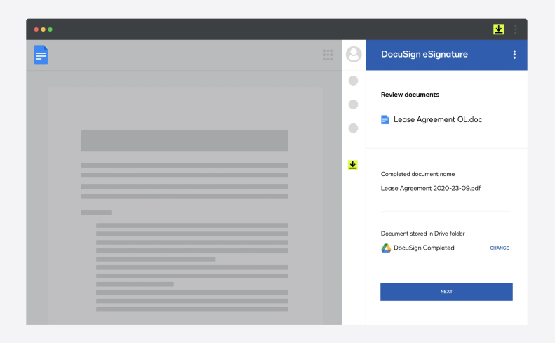 Screenshot of eSignature and Google Docs integration