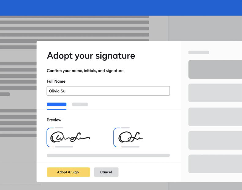Screenshot showing the Adopt & Sign feature in DocuSign eSignature for Microsoft Word