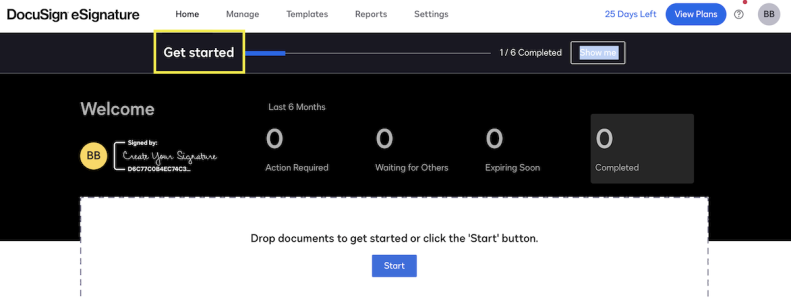 Screenshot of Getting started with the DocuSign eSignature Trial