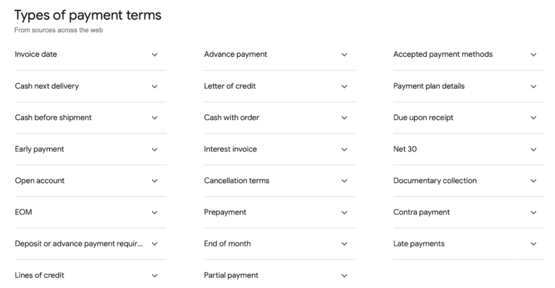 Types of payment terms