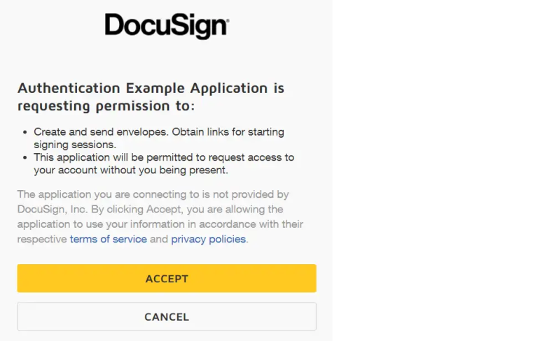 DocuSign authorization dialog box