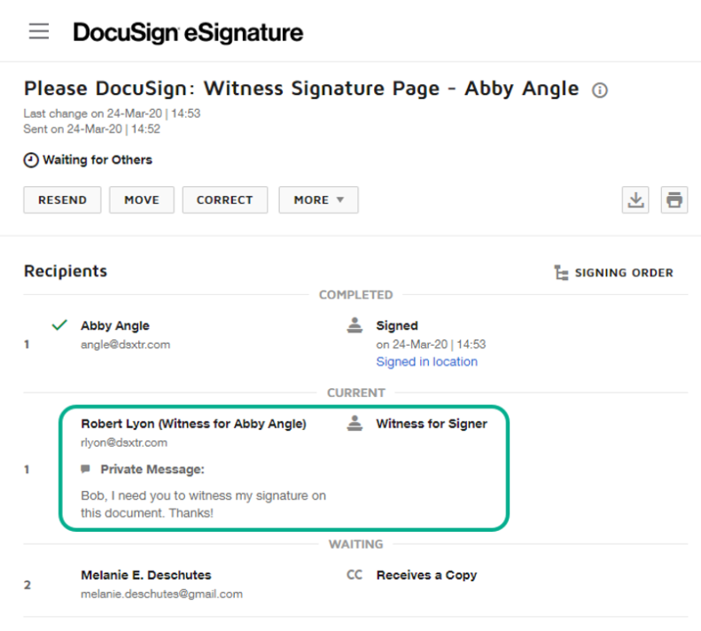 Witness a signature in Docusign