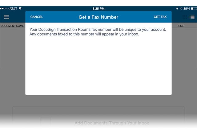 Get a fax number in DocuSign Rooms for Real Estate