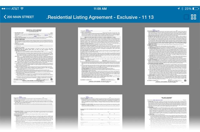Thumbnail images of PDF Residential Listing Agreement in DocuSign mobile