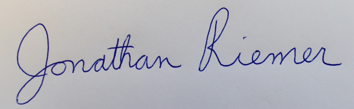 Jonathan Riemer signature in neat cursive