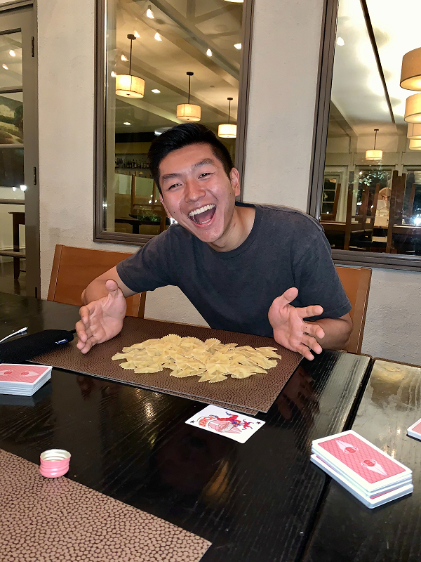 Peter winning first place in our team’s pasta poker championship