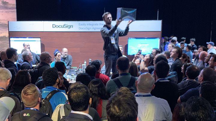 Developer Evangelist Matt Roknich displays one of the DocuSign API raffle prizes