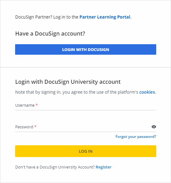 Logging in to DocuSign University
