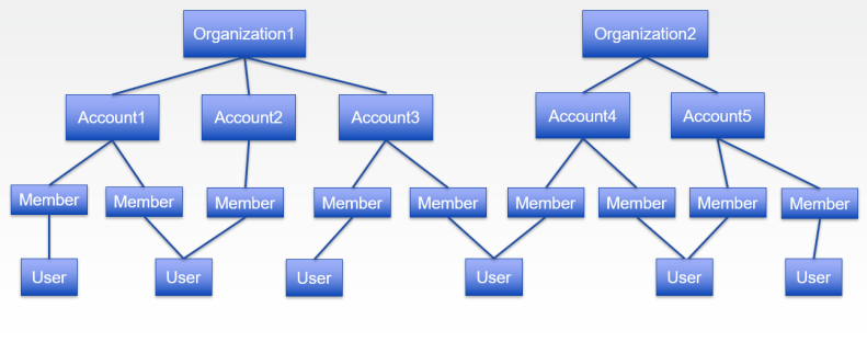 Organization, accounts, members and users