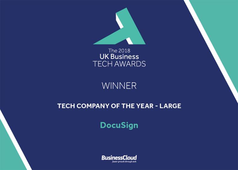 We're excited to share that, last night, DocuSign won the award for 'Tech Company of the Year – Large' at the year UK Business Tech Awards in London.