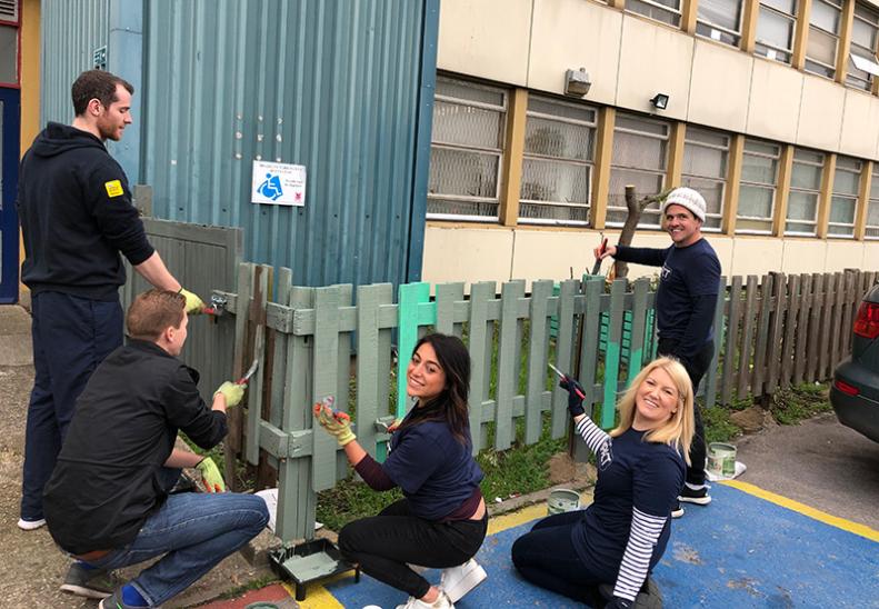 The first team spent the day painting external fencing and team two the Community Sports Hall, while the third team built the foundations of an external shelter.