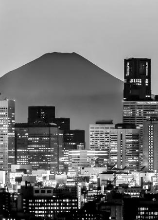 東京の街並みと富士山