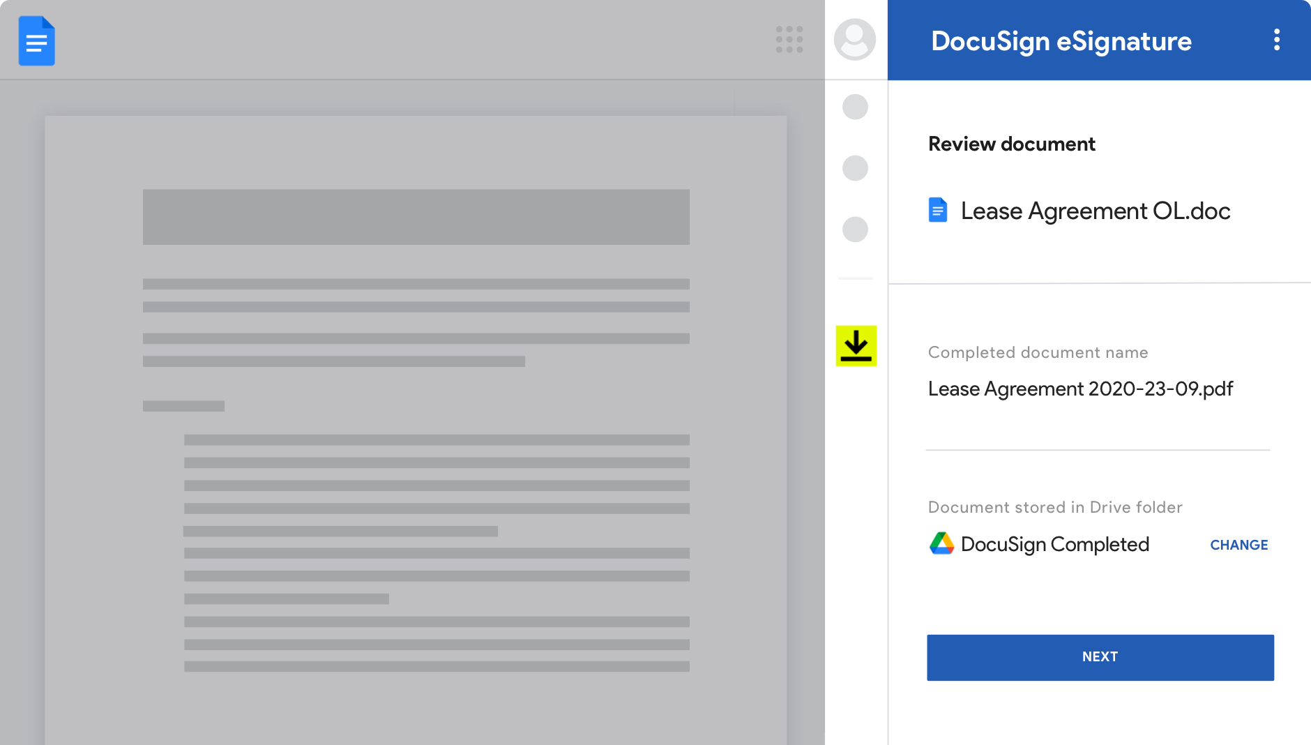 Google Docs with DocuSign eSignature showing agreements and their status.
