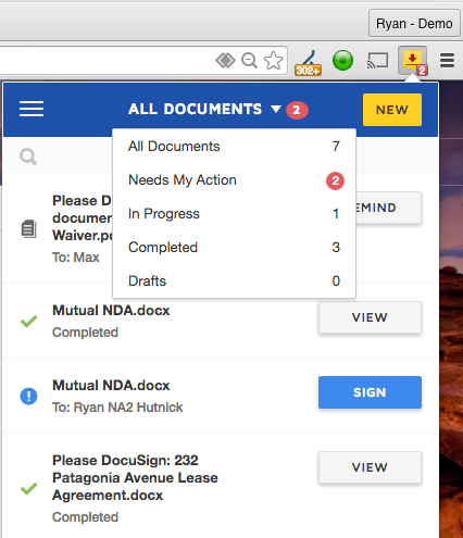 chrome docusign extension manage documents