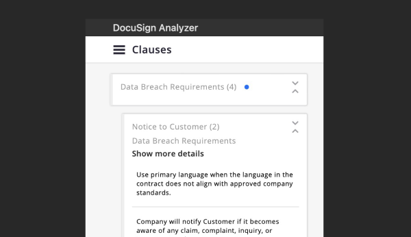 DocuSign Insight clause library interface.