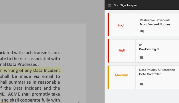 DocuSign Insight’s built-in risk scoring dashboard.