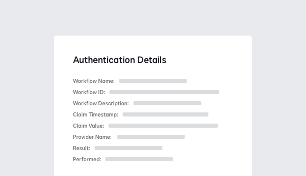 Screenshot showing authentication details including the workflow, timestamp and result.
