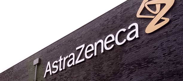 AstrazZeneca logo on the side of a building.