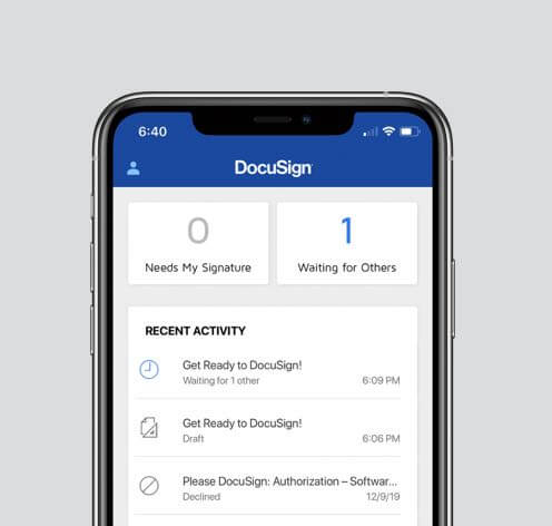 A screenshot of the DocuSign mobile app