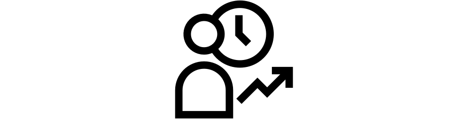 Ícone de pessoa com relógio e flecha de tendência para cima
