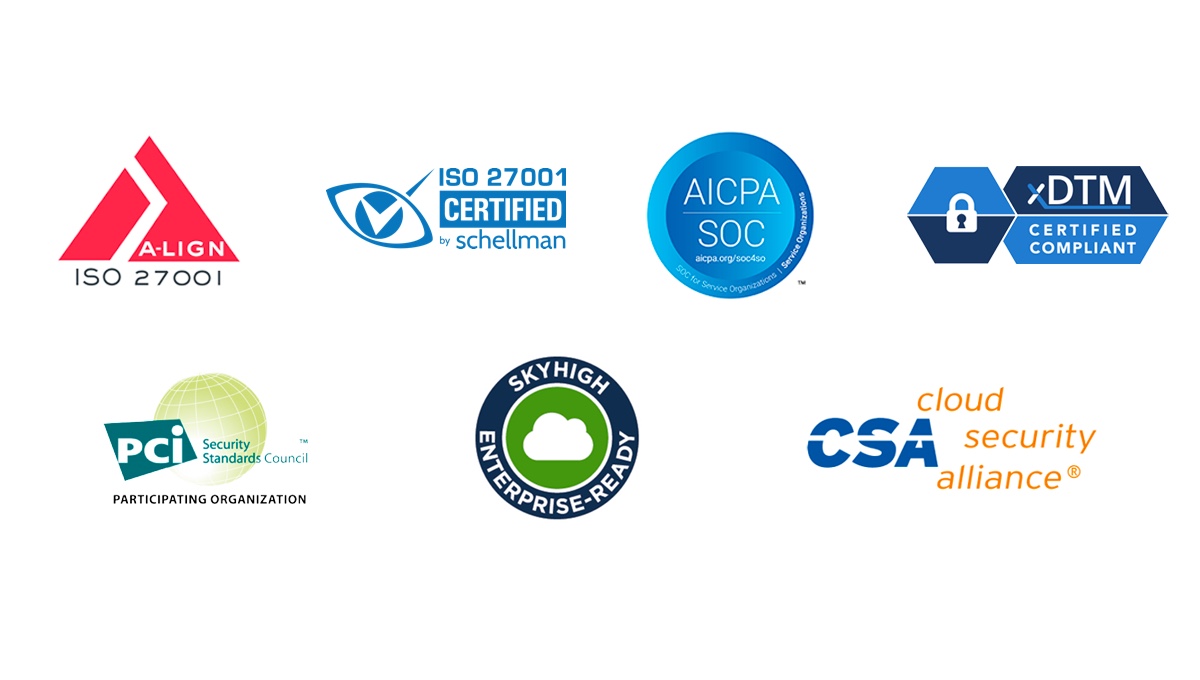 Logos of security certifications.